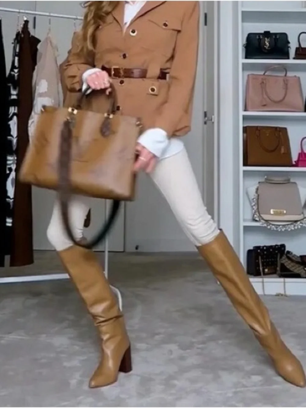 Zara Tan Over-the-Knee Leather Boots